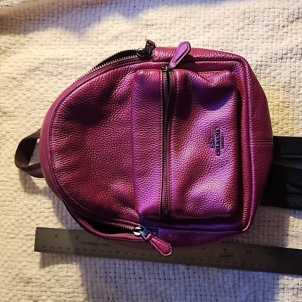 Coach Metallic Fuchsia Leather Mini Backpack